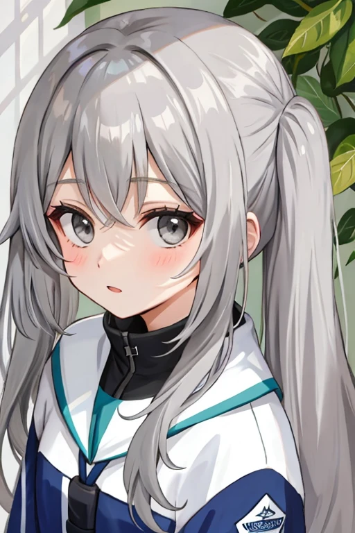  girl, long light grey hair, grey eyes