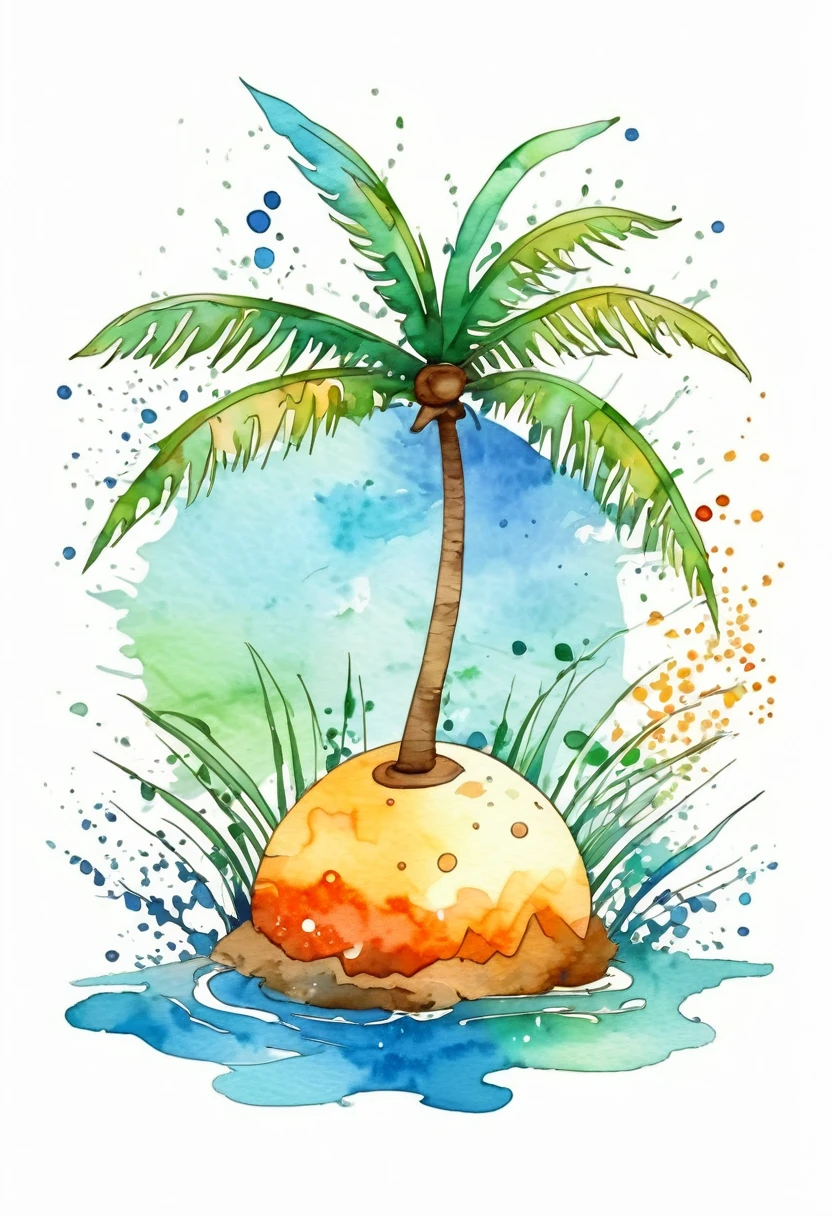coconut image in a whimsical watercolor painting style ,contour image,vector image