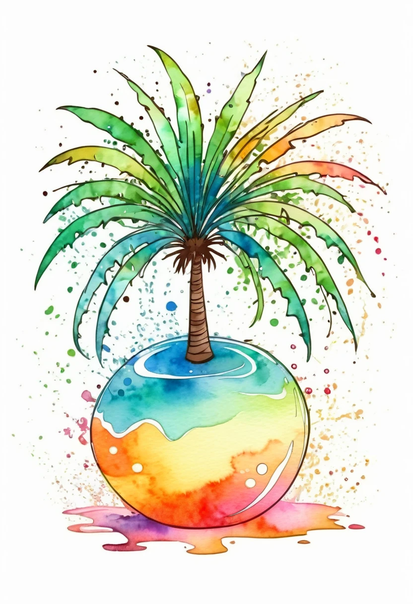coconut image in a whimsical watercolor painting style ,contour image,vector image