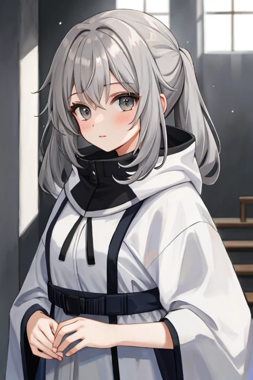  girl, long light grey hair, grey eyes