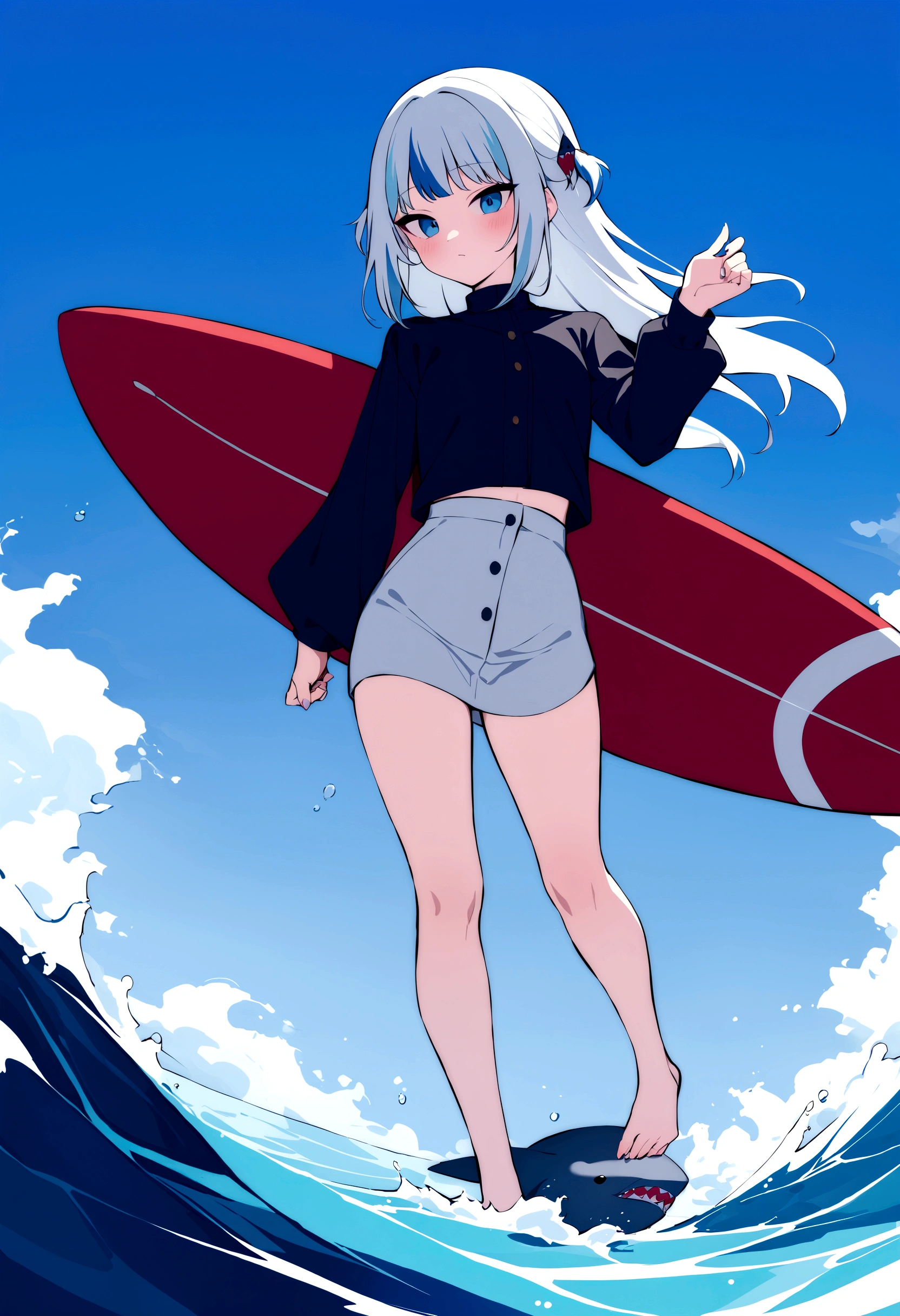 Make me garw gura surfing with a shark