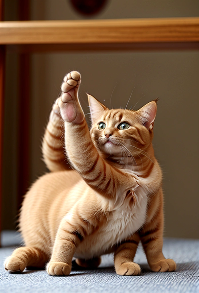 Cat standing on its hind legs、1 kitten、anime、Cute Cat、Brown Hair、Young cat、Wearing clothes、Anthropomorphic cat