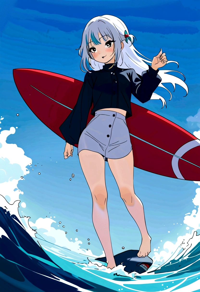 Make me garw gura surfing with a shark