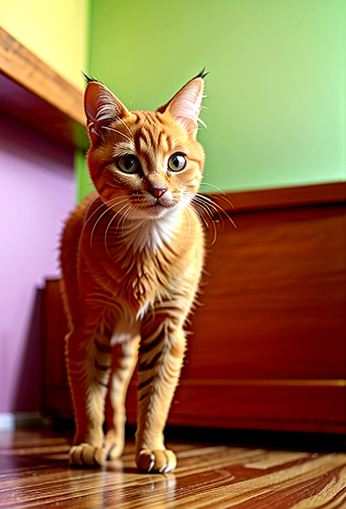 Cat standing on its hind legs、1 kitten、anime、Cute Cat、Brown Hair、Young cat、