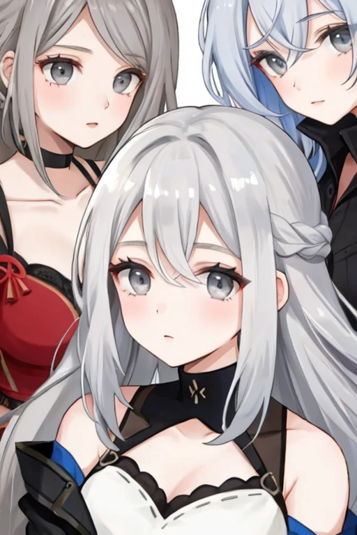 young adult women, long light grey hair, grey eyes