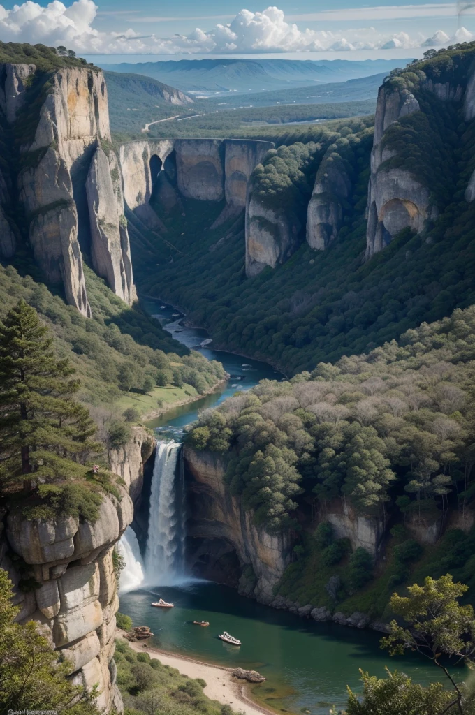Masterpiece, ultimate quality, Cg unity 8k wallpaper, super delicate, beautiful sky and clouds, rich natural scenery, cliffs, lakes and rivers, waterfalls and flying water, beautiful green mountains, no trace of people, excellent scenery, has already won a photo contest, background Blurring, full depth of field, HDR high dynamics, true restoration, intricate, extreme details, dramatic presentation, perfectly presenting the style of midjourney art.