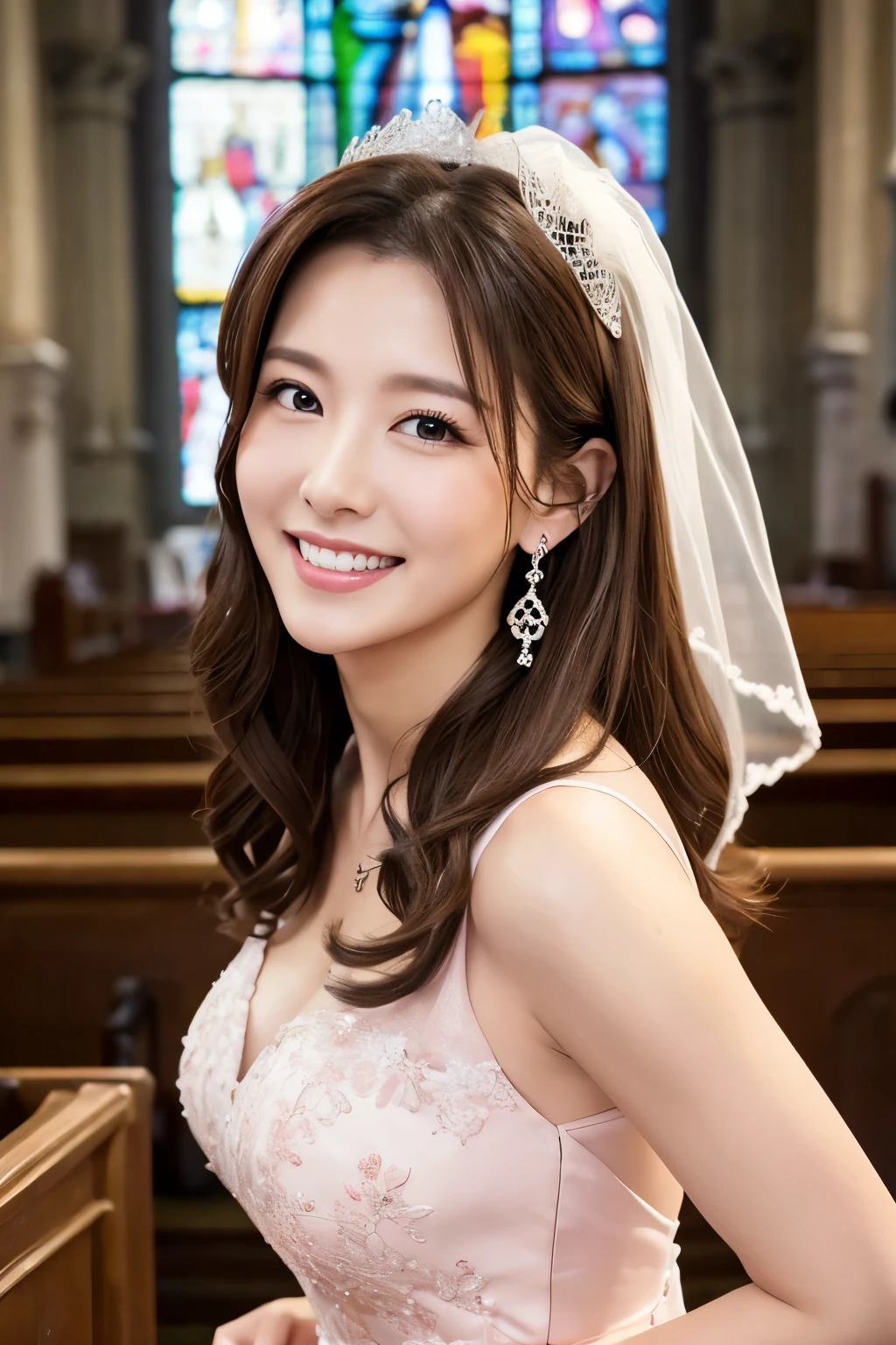 Girl in wedding dress,Marriage is about to begin,A happy smile on his face