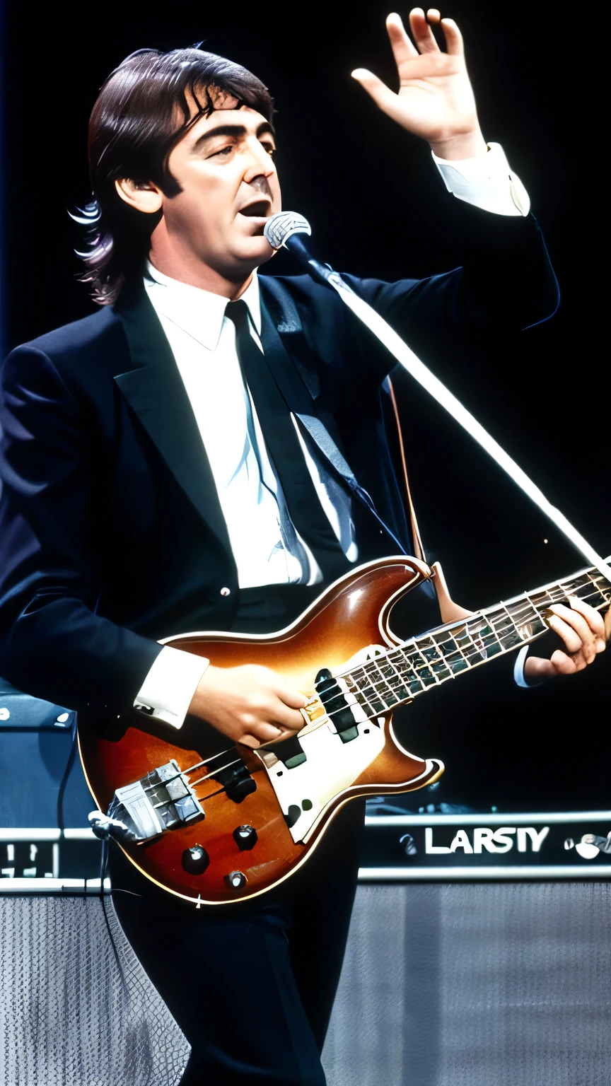 riar Paul Maccartney featured playing bass , no palco com THE BEATLES,right-handed