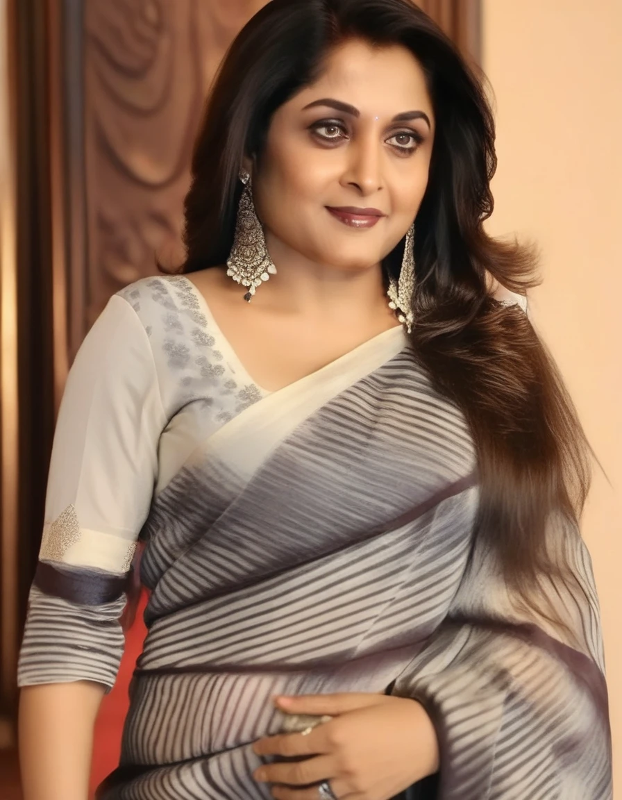 RamyaKrishnan, {{{dark brown dark very very very long thick hair, blonde balayage highlights thick hair, luscious hair, cascading hair, gorgeous hair, beauties long hair, dense hair, hair locks , big flowing hair, traditional milf hairstyles, very long flowing hair, elaborate long black hairstyle}}} Classic portrait ultra detailed, soft light, natural light, cinematic light, (depth of field), ideal female form, (((masterpiece, good quality, intricate details, high quality, best quality, 8k, in focus, sharp focus)))intri , design, 4k, cinematic lighting