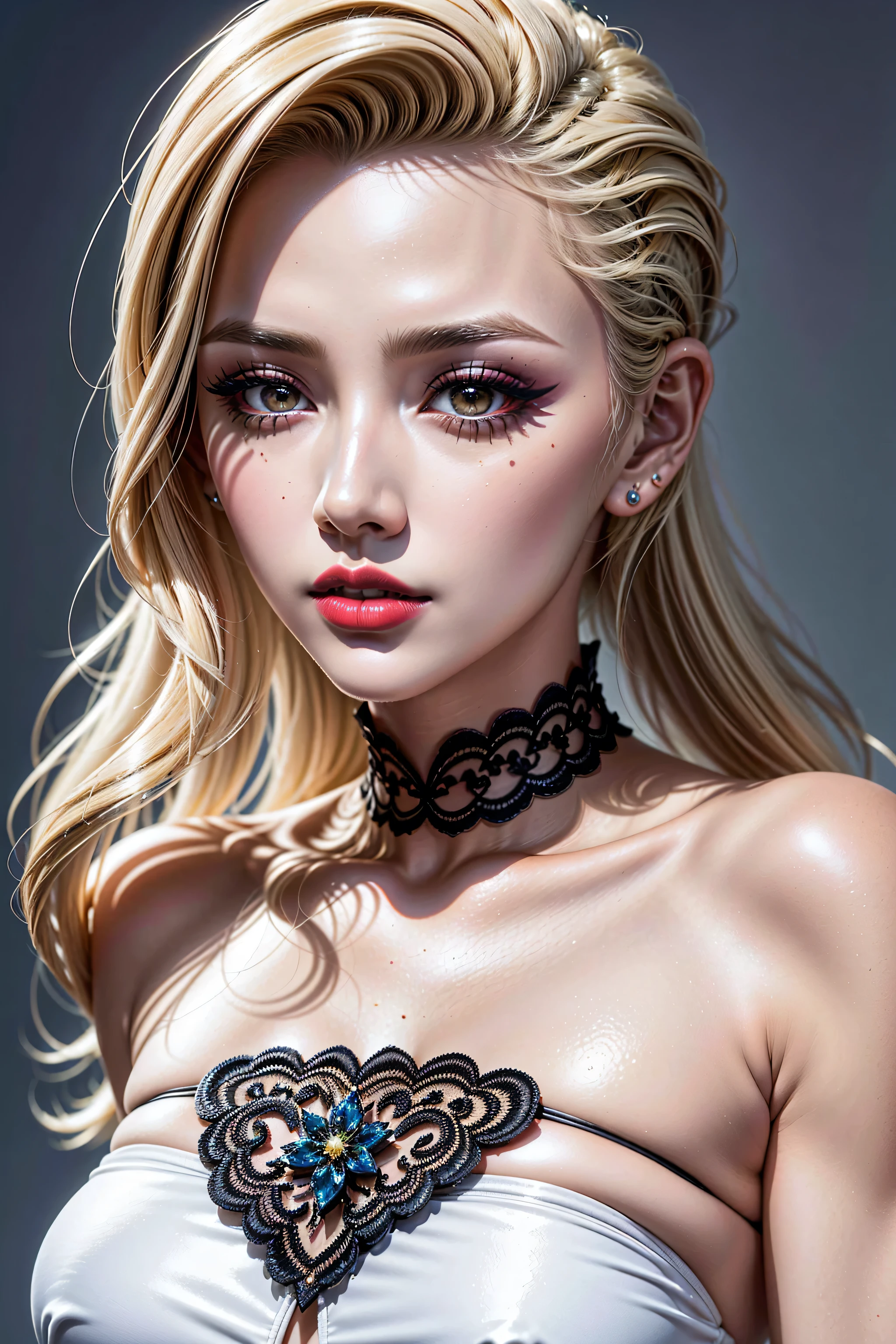 Divide Ratio : 1,1,1 Base Ratio: photorealistic Realism 32K Quality, fashion supermodel, (Glamour, paparazzi taking pictures of her), (highly detailed 32k absurd high resolution Quality), ((girl 25-year-old)) ),(best high quality real texture skin:1.3),(best quality texture hair:1.4), (spread your legs:1.3)、BREAK,((blonde hair (slicked to the side), extremely detailed:1.35)),(best high quality:1.4),(photo realistic:1. 5),(Hyperrealism:1.5),((sharp focus)),(highest resolution),((soft neon lighting on the face and body)),(perfect proportions),(anatomically correct),(perfect female body),(firm normal full breasts:1.3),beautiful cheekbones,((slim-muscled body:1.24)),absurd(ultra detailed eyes), finely detailed face,finely quality eyes,(tired and sleepy and satisfied:0.0),(with a digital rendering),realistic eyes,perfect round eyes,finely detailed pupils,(brown_eyes:1.3),BREAK,detailed lips:1.3,dark_makeup:1.18, long_blue_eyeliner:1.25, (red_lipstick:1.25),perfect dark_eyeshadows:1.45, (super detailed makeup on eyes:1.3), iridescent eyes, with professional makeup, vibrant eyes:1.2, (Detailed nose:1.2),BREAK,((Black Mini strapless one-piece swimsuit:1.22)), BREAK,makeup:1.22, exquisite balance of shadows,perfect composition,((full body shot:1.18)),(((look at the viewer))), Hasselblad, 50mm f/2.2
