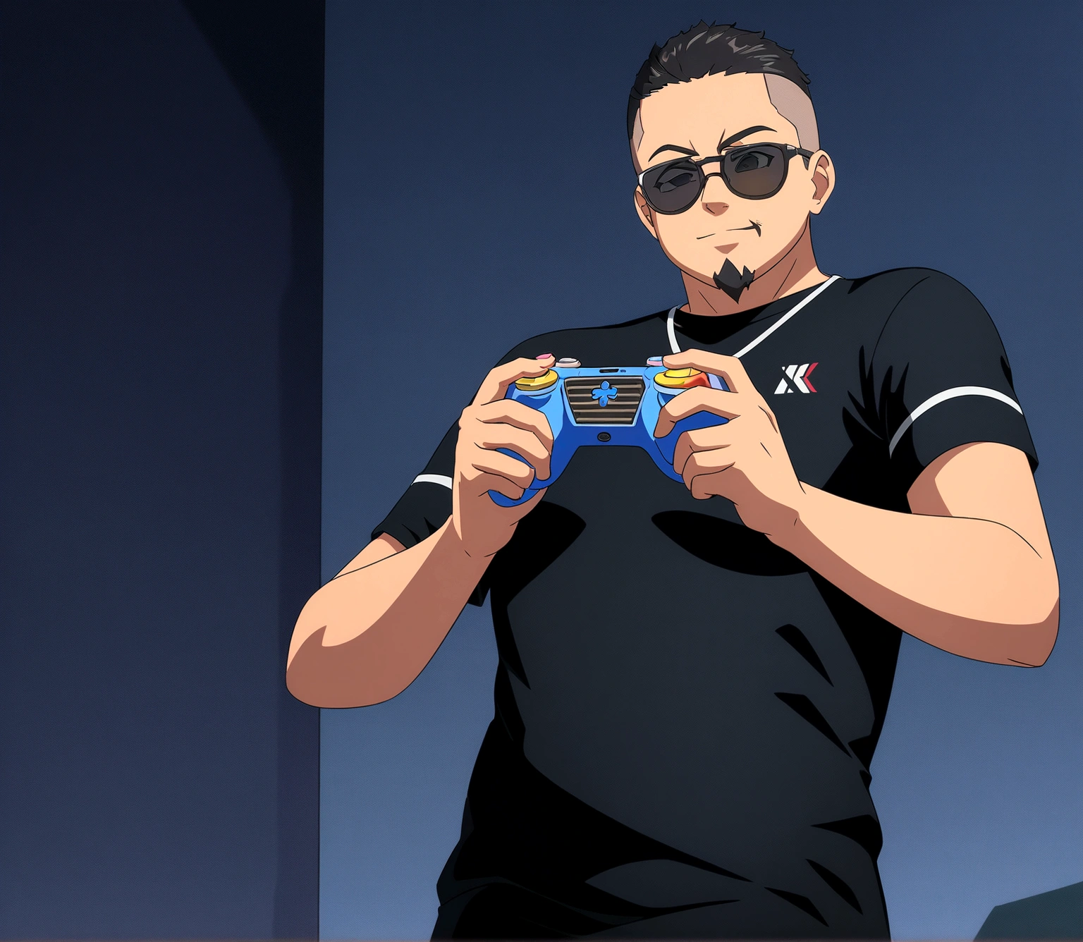 Dark-skinned man in black jacket and sunglasses standing on the street, undercut haircut, black hair, holding a controller, with black goatee, night, 8K anime badass, 4K anime wallpaper, 4K anime style, wallpaper 8K anime art wallpaper, 4K anime wallpaper, 4K anime wallpaper, 4K cartoon wallpaper, best 4K anime Konachan Wallpaper 4K Konachan Wallpaper, 4K Anime Art Wallpaper , 4K Anime Art Wallpaper
