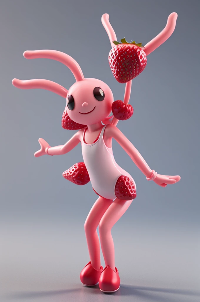 3D kawai strawberry with arms and legs