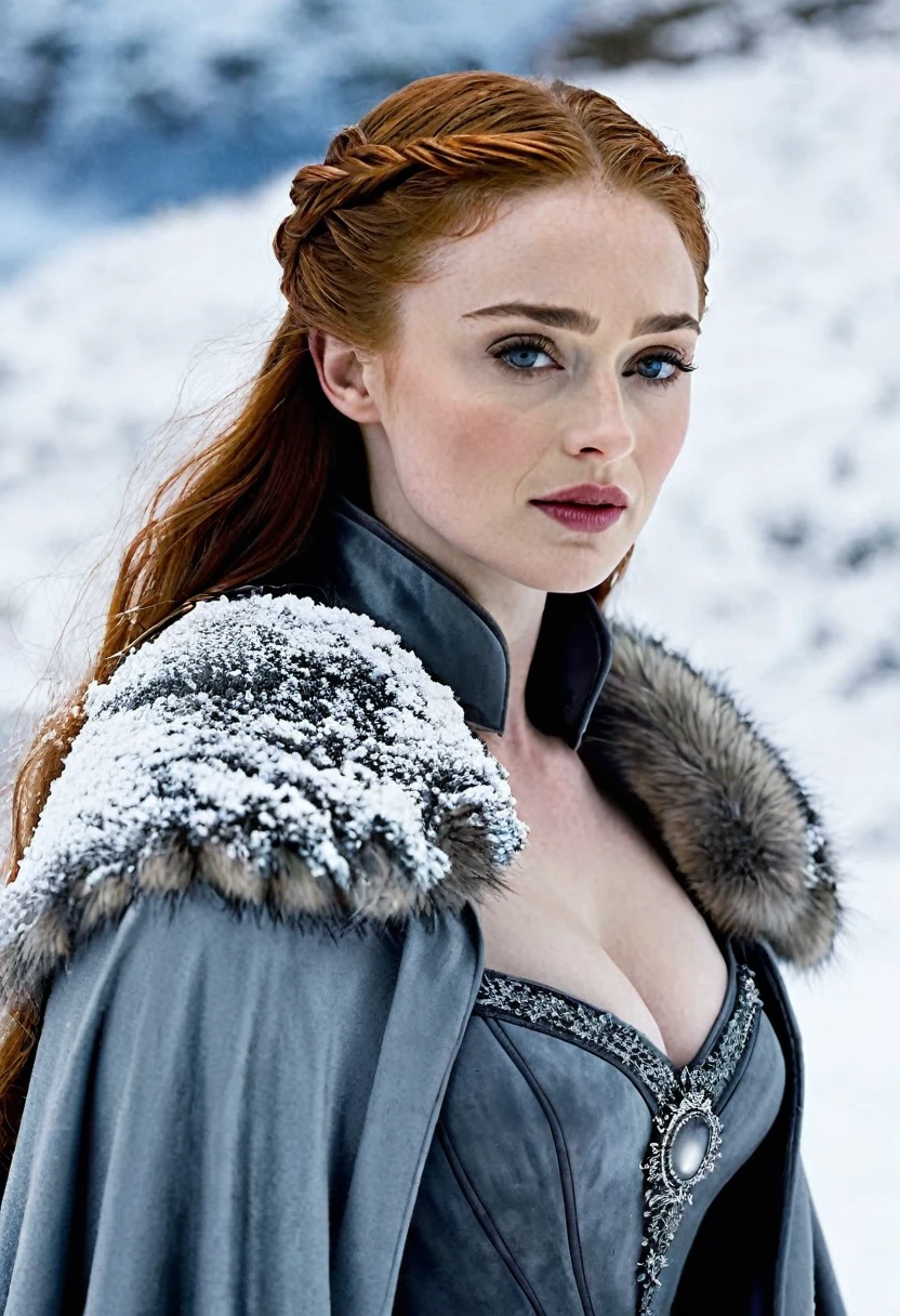 Sansa stark poses en la nieve, sensual