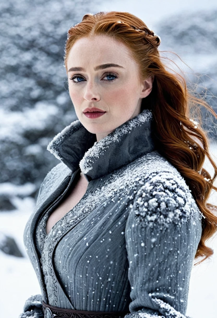 Sansa stark poses en la nieve, sensual