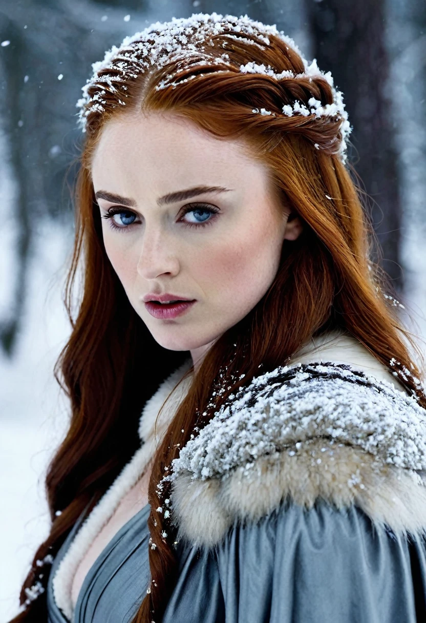 Sansa stark, poses, nieve, sensual, intense, provocative