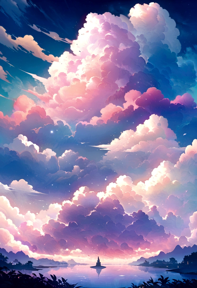 Highest quality,Super detailed,Magic Cloud,Ethereal atmosphere,Vibrant colors,Fascinating landscape,Mysterious Clouds,Soft sunlight,Quiet and peaceful,Pastel Color Palette,Heavenly glow,Magnificent skyscape,Surreal beauty,Calm and dreamy,Mysterious atmosphere,glowing clouds,Dreamy landscape,Whimsical and otherworldly,Quiet and serene,Heavenly dreamscape,Rising Clouds,Bliss and Peace,A transcendent and magical atmosphere,Lush and surreal environments,fantastical and Mysterious Clouds,Gentle and soft texture,captivating and mesmerizing,A chance encounter and a sense of awe,Graceful and delicate,Impressive and breathtaking,Layers of fog and mist,soft and delicate brushstrokes,Magnificent and magnificent scenery,Peaceful and calm sky,bright and radiant atmosphere,Bright and vibrant colors,Skyscape