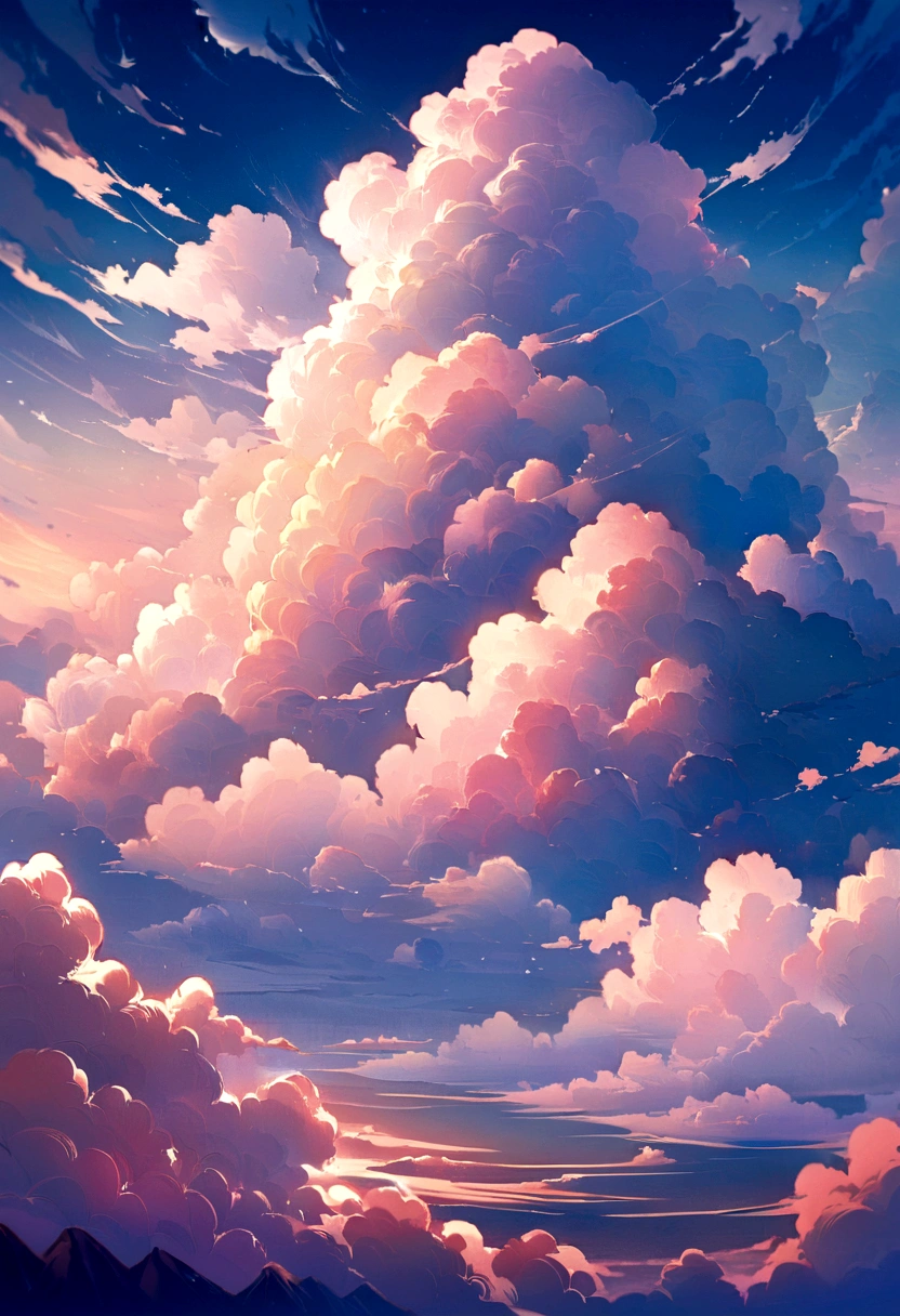 Highest quality,Super detailed,Magic Cloud,Ethereal atmosphere,Vibrant colors,Fascinating landscape,Mysterious Clouds,Soft sunlight,Quiet and peaceful,Pastel Color Palette,Heavenly glow,Magnificent skyscape,Surreal beauty,Calm and dreamy,Mysterious atmosphere,glowing clouds,Dreamy landscape,Whimsical and otherworldly,Quiet and serene,Heavenly dreamscape,Rising Clouds,Bliss and Peace,A transcendent and magical atmosphere,Lush and surreal environments,fantastical and Mysterious Clouds,Gentle and soft texture,captivating and mesmerizing,A chance encounter and a sense of awe,Graceful and delicate,Impressive and breathtaking,Layers of fog and mist,soft and delicate brushstrokes,Magnificent and magnificent scenery,Peaceful and calm sky,bright and radiant atmosphere,Bright and vibrant colors,Skyscape