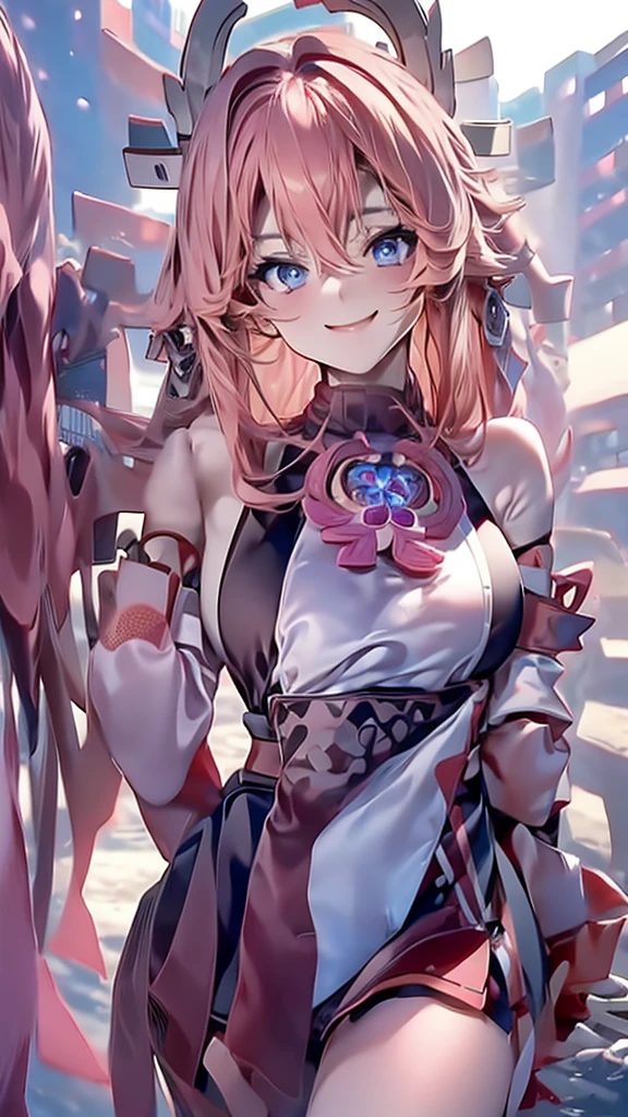 Draw me anatomy of the female body of a high school girl., anime version, With pink skirt, black black,8k,anime style,perfect body,lost lighting,bright smile,bright blue eyes, 1 girl,big breasts, outdoor,City,street,session,light smile, Closed mouth, in bikini,