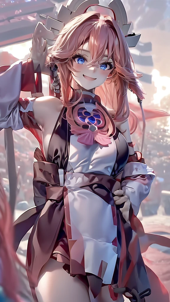 Draw me anatomy of the female body of a high school girl., anime version, With pink skirt, black black,8k,anime style,perfect body,lost lighting,bright smile,bright blue eyes, 1 girl,big breasts, outdoor,City,street,session,light smile, Closed mouth, in bikini,