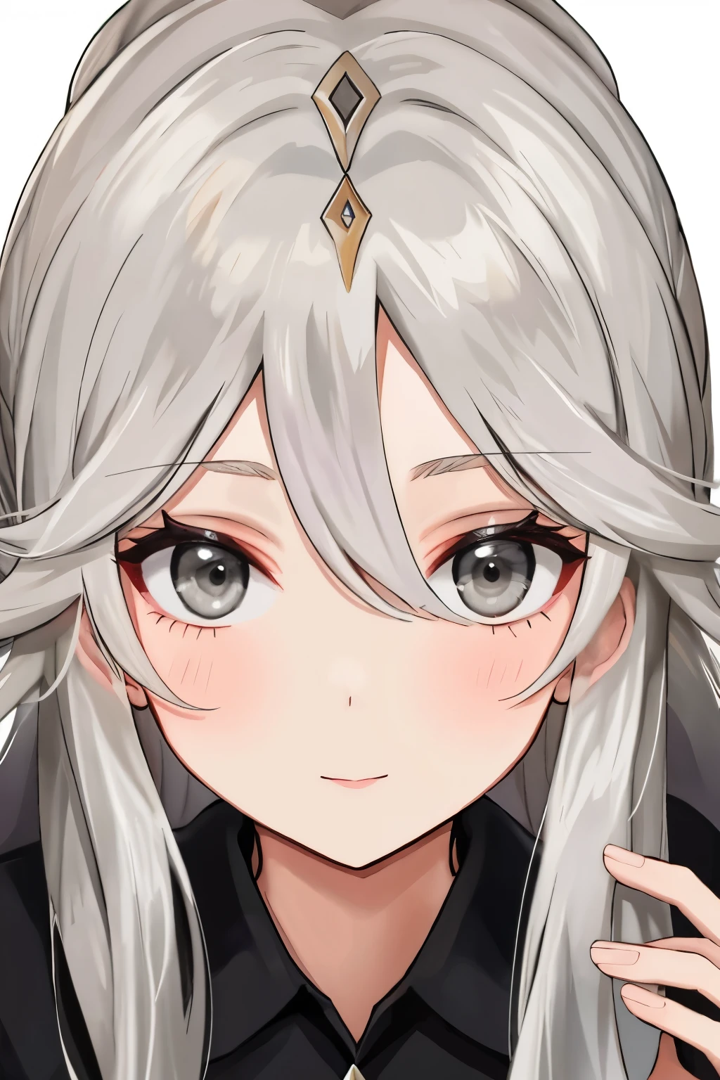 half-length image, young adult women, long light grey hair, grey eyes