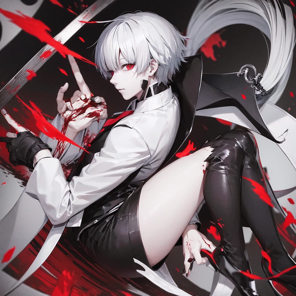 Tokyo ghoul, kaneki ken, zxc, 1000-7, blood, manga style, black and white 