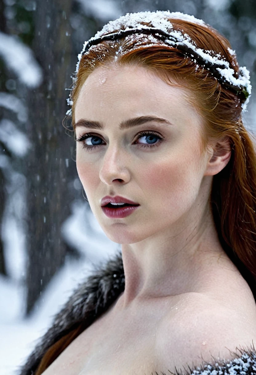 Sansa stark, poses, nieve, sensual, intense, provocative, nudes,