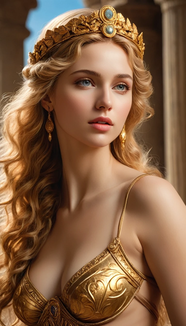 Helen of Troy with Menelaus (best quality,4k,8k,highres,masterpiece:1.2), ultra-detailed, (realistic,photorealistic,photo-realistic:1.37), portraits, HDR, Greek mythology, beautiful goddess Venus portrait, perfect DNA, detailed eyes, detailed lips, stunning beauty, flowing golden hair, nude, perfect body, perfect nude, graceful pose, enchanting gaze, vibrant colors, soft lighting.(NSFW:1.4)