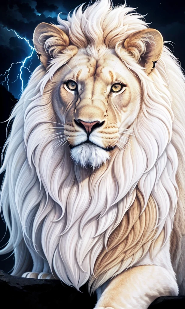 Lion, Divine Lion, naturals, thunder, Realistic Lion, rey, realistic detailed, Sunset light, sky, Sol noturno, realistic detailed 16K, Eletricidade Detalhada 8K, darkness background, Texturas realistas de 8K, Cores photorrealistic 8K, fire azul, realistic detailed Fire Bolt, sky Light Detailed, Power of thunder, Divine realistic, golden crown, golden crown, golden crown, natural nature, Rendering, photorrealistic, UltraHigh definition, 4K, detailed textures, thunder, detailed shadows, detailed colors, neon blue, blue light, lightnings, blue power, naturey Linda, Great Divine, peaceful face, naturalss, lightning, Electric Power Screw, detailed contrast, realistic contrast, high resolution, detailed colors, fire, villany, divine creature, 8K FullHD, realistic detailed, 16K, 8K, High definition, detailed contrast, realistic contrast, high resolution, detailed colors, fire, villany, divine creature, 8K Realistic Lion Face, realistic detailed, posh, elegance