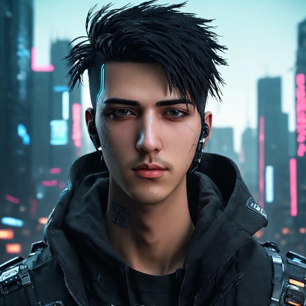 Change background cyberpunk handsome boy, realistic face, 8k, ultra realistic