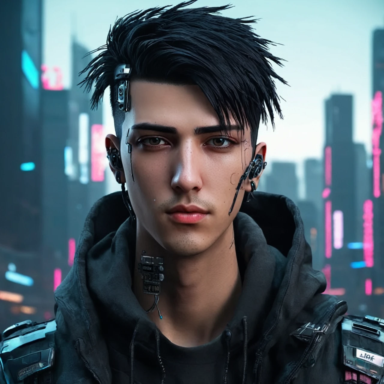 Change background cyberpunk handsome boy, realistic face, 8k, ultra realistic