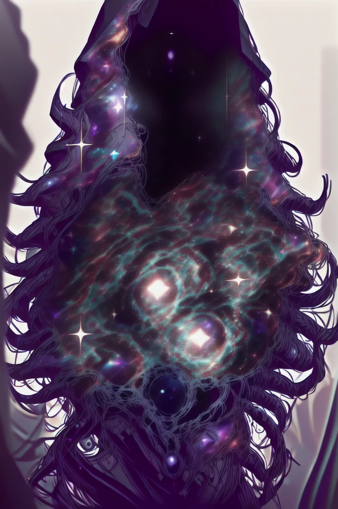 dark celestialskin body , void cosmic body, colored skin, flat color, jet black skin, a white cloak, hood on, holding an open book infront of him, silhouette,1boy,
portrait, upper body,in a forest , front view, holding a book, a flying book, flying pages.