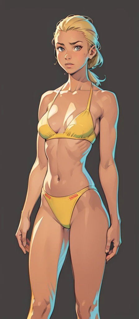 score_9, score_8_up, score_7_up light colors, watercolors, warm rays of light, ( lineart:1.4), thick outlines, (thick outlines:1.4), clean line art, sketch, manga, graphic novel, warm red sunlight, masterpiece, girl, beige swimwear, confident pose