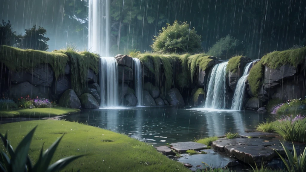 4k, Undertale Waterfall, rain, dark, gloomy, mysterious, grass, waterpudle