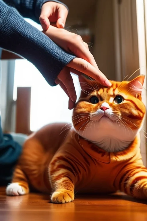 Sad cat being taken by human