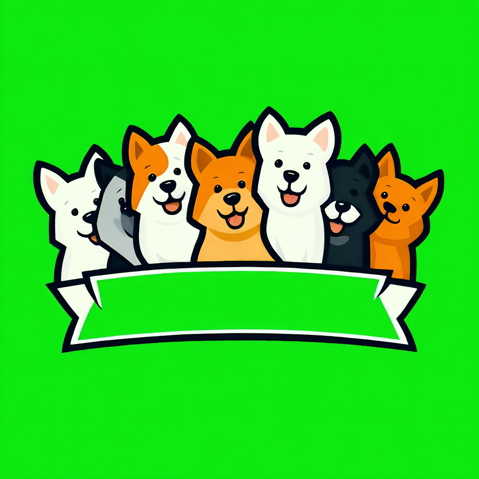 a group of dogs with a banner on a green background, cute corgi, corgi, shiba inu dog, mascot illustration, anthropomorphic shiba inu, shiba inu face, cartoon illustration, shiba inu, without text, simple illustration, pet animal, shiba inu portrait, dogs, in cartoon style
