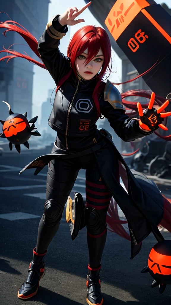 Noct.Co    —  cydroidz in black with orange and piink & pseudo kanji - Full body modeltic Ninjacybord
http://instagram.com/noct.co
https://noct-merch.printify.me/products
