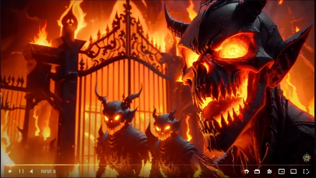 a close up of a video game with a demonic face, gate to hell, scary color art in 4 k, the gate to hell, 8 k highly detailed ❤🔥 🔥 💀 🤖 🚀, youtube video screenshot, scary creatures in background, hell background, evil spirits roam with lanterns, gates of hell, the gates of hell, hellfire background