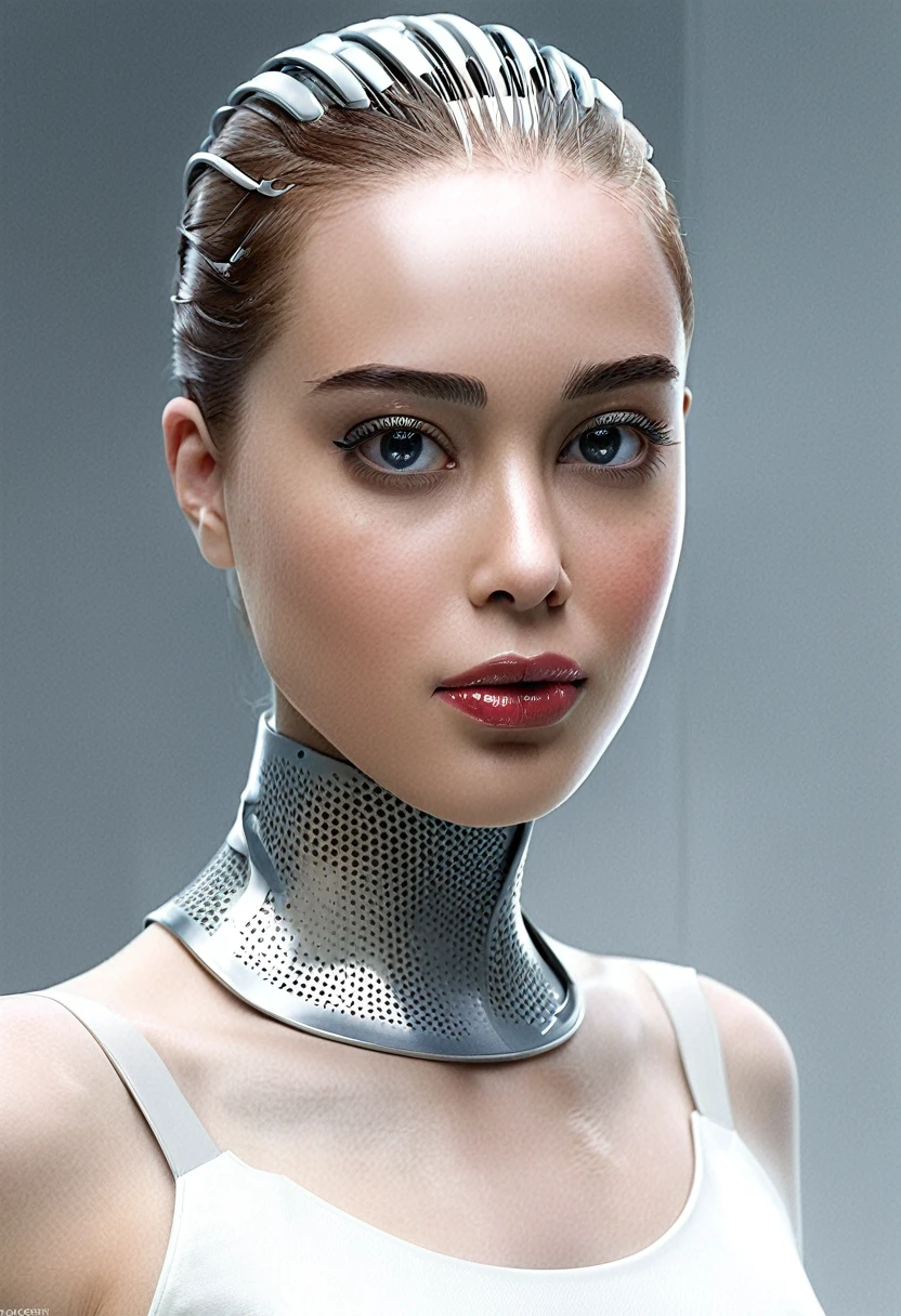 Here is a prompt for creating an image:
"Design a stunning and alluring female humanoid AI robot inspired by the film Ex Machina. The robot should have a face resembling that of an extremely gorgeous lady, with human-like, realistic skin. Ensure that the skin texture is detailed and beautiful, capturing the essence of a woman's beauty intertwined with advanced AI technology."