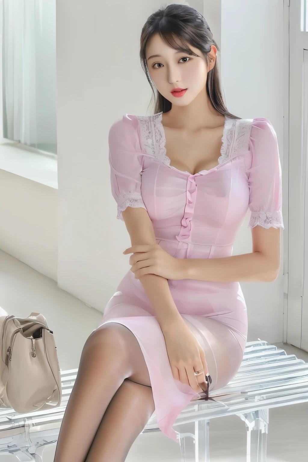 Highest quality、Ultra-high resolution、Large Breasts、(Black Pantyhose:1.2)