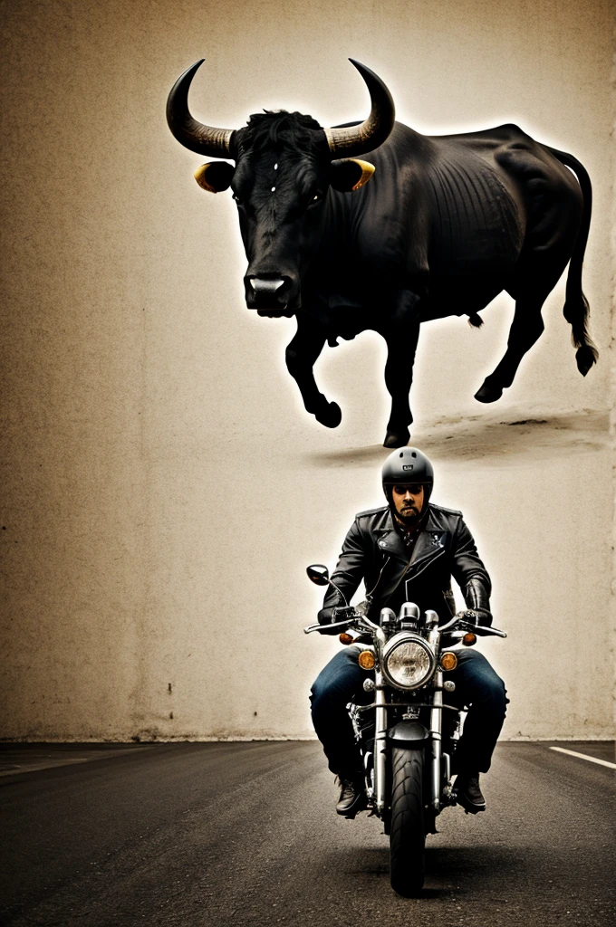 Biker with a bull background for wallpaper 
