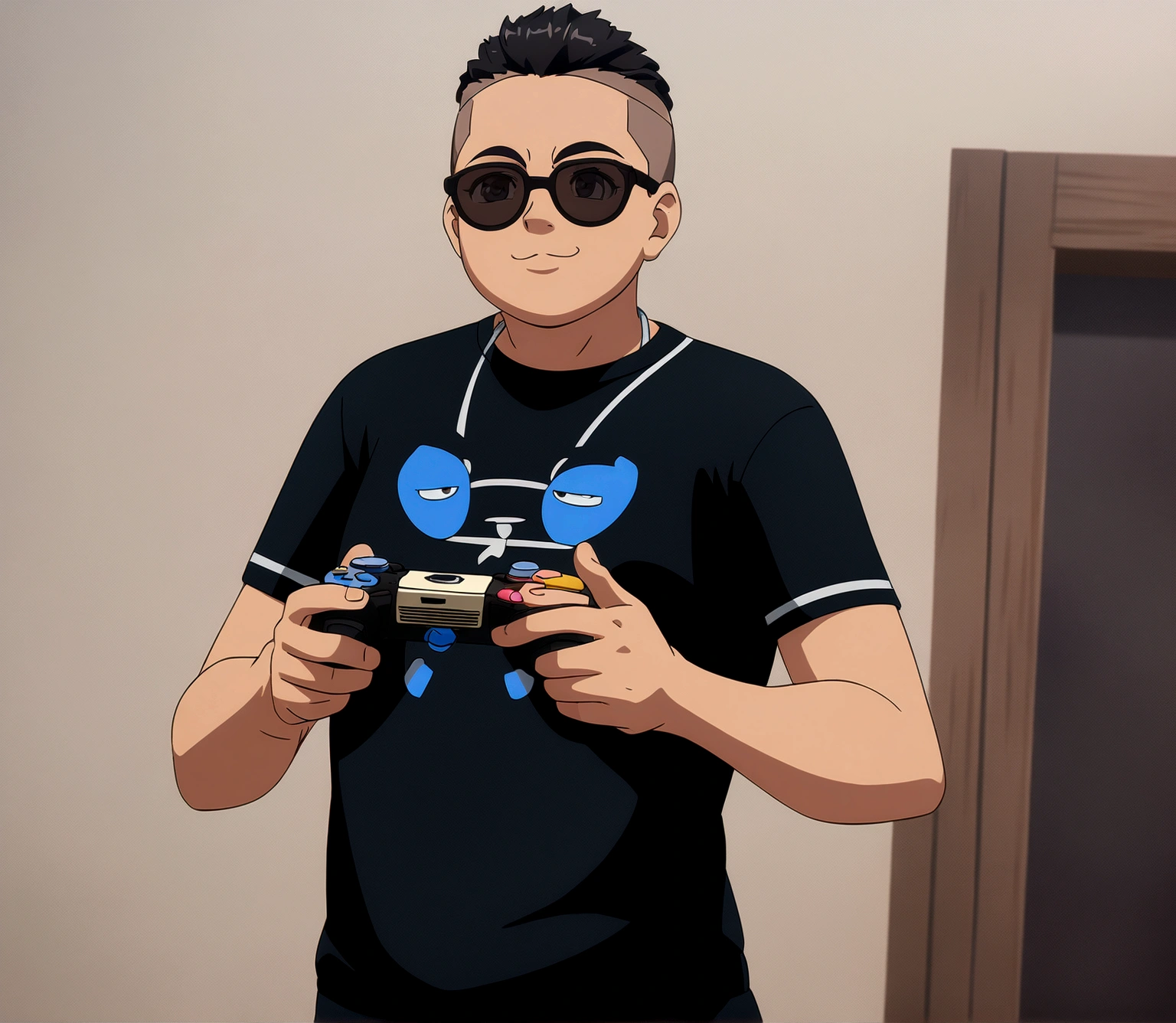 Dark-skinned man in black jacket and sunglasses standing on the street, undercut haircut, Bblack hair, holding a controller, natta, anime 8K foda, anime wallpaper 4k, 4K anime-style, 8K anime art wallpaper, anime wallpaper 4k, anime wallpaper 4k, 4K cartoon wallpaper, best anime 4K Konachan Wallpaper Konachan Wallpaper 4K, 4K anime art wallpaper, 4K anime art wallpaper