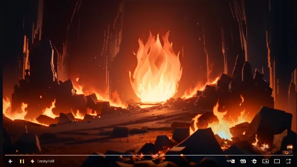 a close up of a video player's screen with a fire scene, unreal engine 5 environment, unreal engine 5 render dramatic, unreal engine 5 demo, unreal engine 5 rendered, unreal engine 5 lighting, unreal engine 5 full rendering, rendered unreal engine 5, unreal engine 5 rendering, unreal engine 5 showcase, unreal engine 5 render, unreal engine 5 8 k rendering
