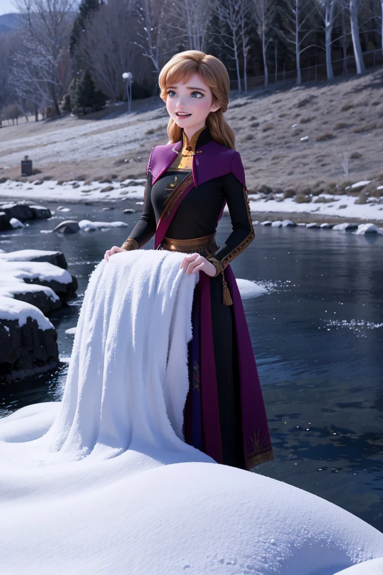 anna, looking at the viwer, outdoors, snow, skirt, big bust