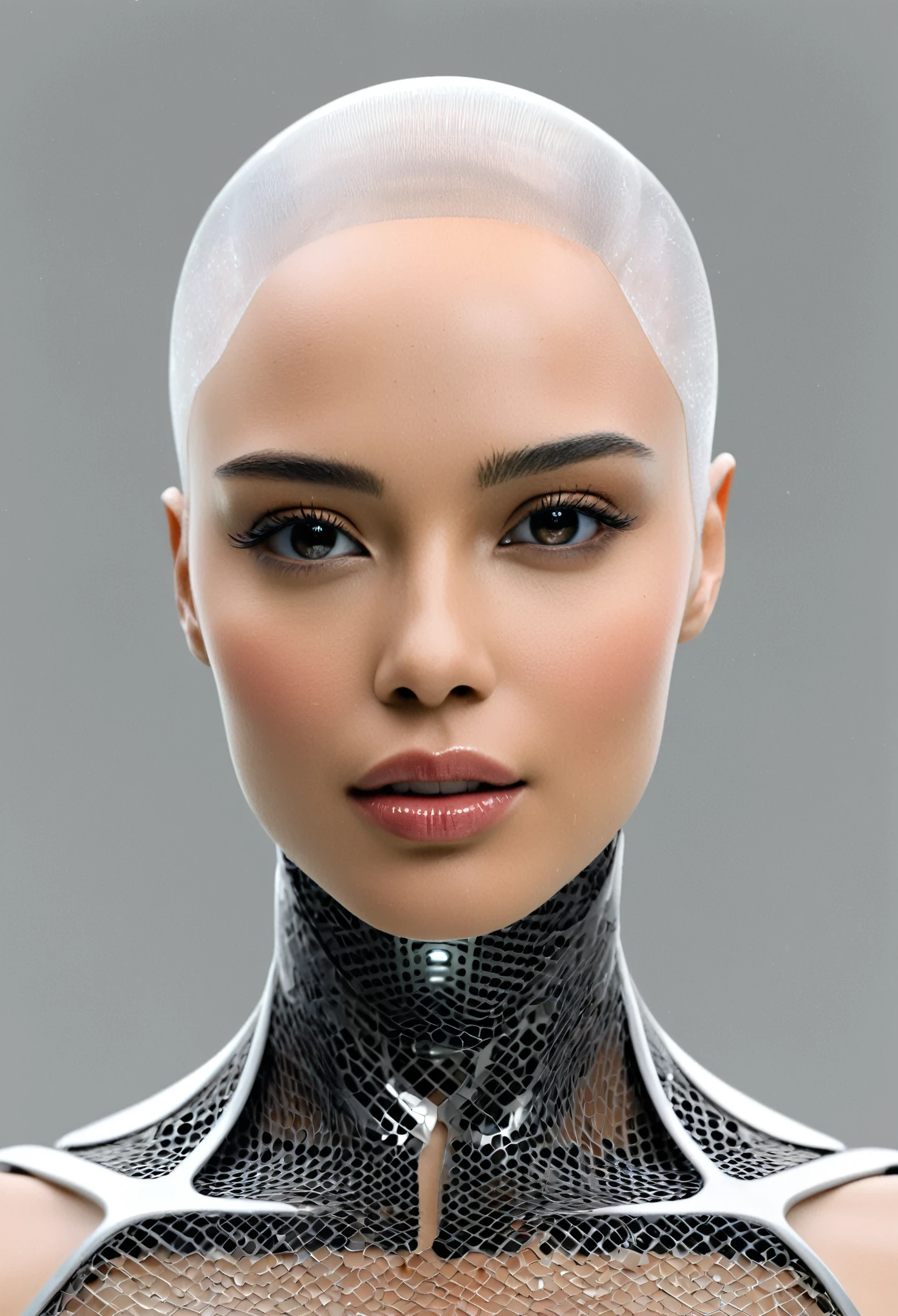 Here is a prompt for creating an image:
"Design a stunning and alluring female humanoid AI robot inspired by the film Ex Machina. The robot should have a face resembling that of an extremely gorgeous lady, with human-like, realistic skin. Ensure that the skin texture is detailed and beautiful, capturing the essence of a woman's beauty intertwined with advanced AI technology."