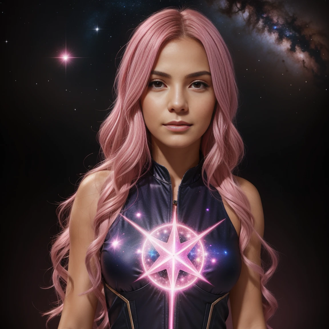 1 girl, star mage, pink Haare Maria Chiquinha, cosmic comets,