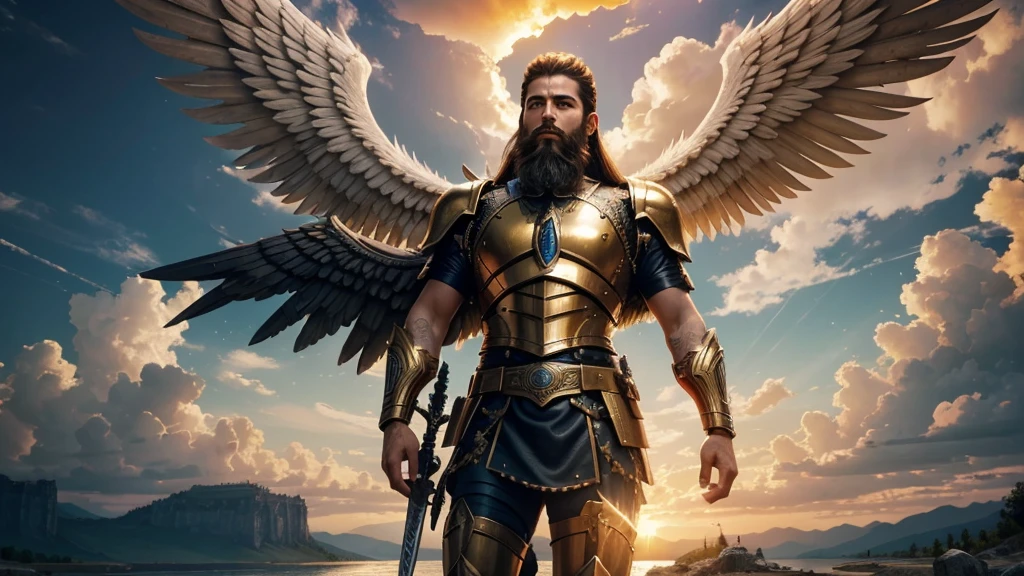 God's Angel, Anjo Masculino de GOD, God's golden Army, naughty man, Masculine Male, mighty, Jewish Hebrew Beard, Detailed Realistic God's Angel, photorrealistic, ultrahd, fotorrealism, epic, armour de Guerra, Soldier's Clothing, warrior de GOD, warrior, Macho warrior,
battle angel, Forte Angel de GOD, Divina armour de Guerra, Dress for Battle, Spiritual war, Batalha Espiritual, Spiritual Battle Angel, epic warrior do Altíssimo, photorealistic landscape, golden sunset, sky, sky Power, Detailed realistic sunset, mountainous landscape, Rivers of water, sunset Realism, alone men, GOD man, Man's beard, GOD's Army Angel, armour Divina, golden Army, Silver Army, armour, Soldier Angel, Detalhes photorrealistics, GOD's angel masculino, GOD's Army, GOD's Hebrew, GOD's Strong Angel, GOD's Power, angel masculino, male man, Camisa padoru, elegant shirt, Closed blouse, closed shirt, long-sleeved shirt, golden, Tunica, GOD'angel, barba, naughty man com barba, Large Beard, Barba Judaica, Hebrew, panorama, Alpha Male, Caminho para o sky, heavenly, 8K Detailed Realistic Image, 16K Photorealistic Contrast, 8K Photorealistic Sharpness, Photorealistic 4K cores, 16K Photorealistic Shadows, 8K Photorealistic Textures, 16K Photorealistic Texture, 4K Photorealistic Light, fotorrealism 4K, FullHD 4K Detailed Contrast, detailed sharpness FullHD 8K, detailed sharpness FullHD 4K, detailed sharpness, 2K detailed colors, lifelike colors, FullHD Detailed Shadows, 4K Detailed Textures, detailed texture, padoru, natural beautiful, posh