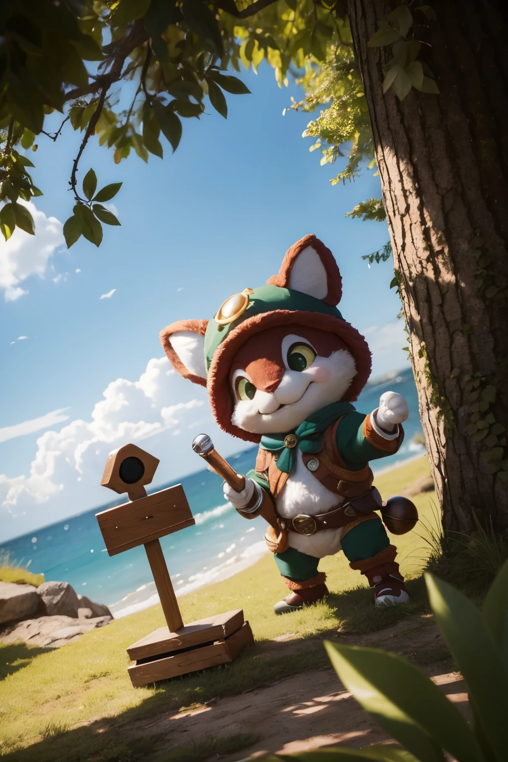 ((best qualityer)), ((work of art)), (detailded), 1 character, signaling news, teemo , league of leguends , paizagem natural