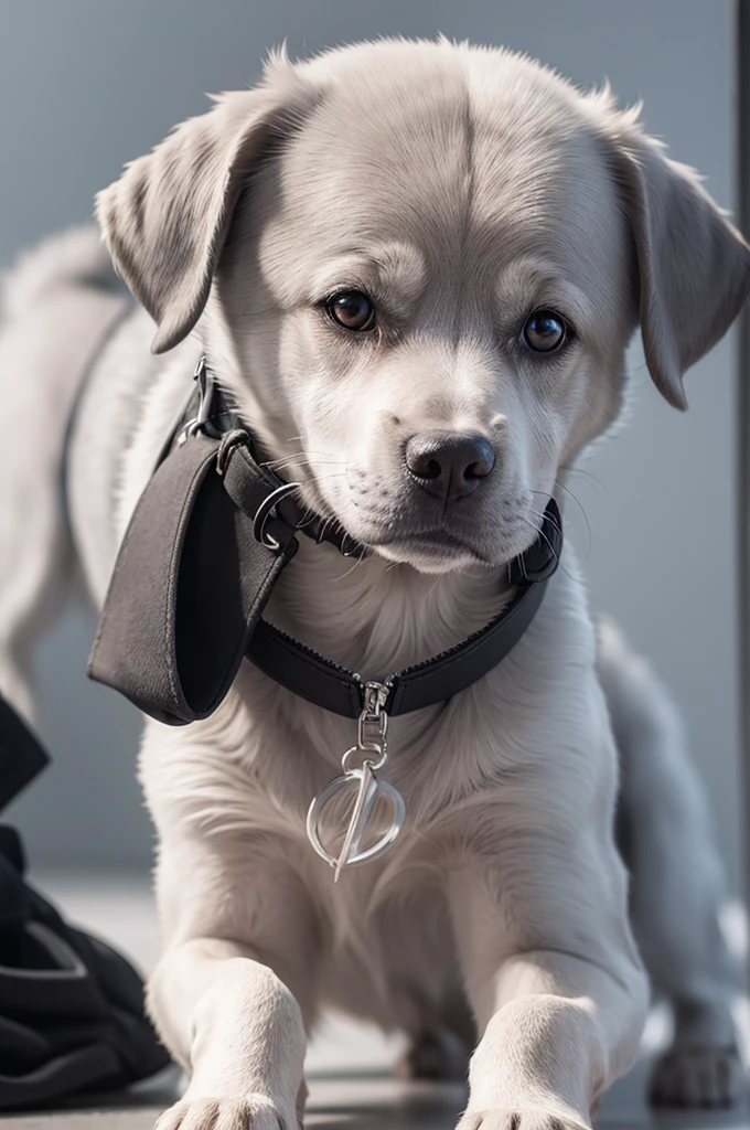 Gray dog with short black hair