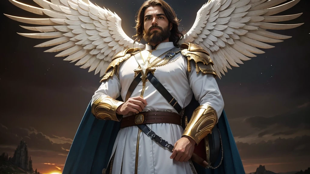 God's Angel, Anjo Masculino de GOD, God's golden Army, naughty man, Masculine Male, mighty, Jewish Hebrew Beard, Detailed Realistic God's Angel, photorrealistic, ultrahd, fotorrealism, epic, armour de Guerra, Soldier's Clothing, warrior de GOD, warrior, Macho warrior,
battle angel, Forte Angel de GOD, Divina armour de Guerra, Dress for Battle, Spiritual war, Batalha Espiritual, Spiritual Battle Angel, epic warrior do Altíssimo, photorealistic landscape, golden sunset, sky, sky Power, Detailed realistic sunset, mountainous landscape, Rivers of water, sunset Realism, alone men, GOD man, Man's beard, GOD's Army Angel, armour Divina, golden Army, Silver Army, armour, Soldier Angel, Detalhes photorrealistics, GOD's angel masculino, GOD's Army, GOD's Hebrew, GOD's Strong Angel, GOD's Power, angel masculino, male man, Camisa padoru, elegant shirt, Closed blouse, closed shirt, long-sleeved shirt, golden, Tunica, GOD'angel, barba, naughty man com barba, Large Beard, Barba Judaica, Hebrew, panorama, Alpha Male, Caminho para o sky, heavenly, 8K Detailed Realistic Image, 16K Photorealistic Contrast, 8K Photorealistic Sharpness, Photorealistic 4K cores, 16K Photorealistic Shadows, 8K Photorealistic Textures, 16K Photorealistic Texture, 4K Photorealistic Light, fotorrealism 4K, FullHD 4K Detailed Contrast, detailed sharpness FullHD 8K, detailed sharpness FullHD 4K, detailed sharpness, 2K detailed colors, lifelike colors, FullHD Detailed Shadows, 4K Detailed Textures, detailed texture, padoru, natural beautiful, posh