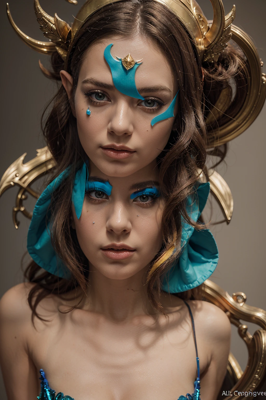 A captivating 3D rendered masterpiece by mr. Cepriu, featuring a fantastic and whimsical elf with a beautiful and colorful appearance. The elf's body is decorated with bright neon multicolored latex, met ultra-gedetailleerde glasoë wat emosies alive uitdruk. The flowing neon, multicolored hair flows in waterfall, spins and creates a fascinating aura that resembles a rainbow. The elf sits among melted clocks,
surrealist work that embodies the work of the painter Dalí, set within a mystical and dreamlike landscape. The high-resolution version displays intricate details, teksture en realistiese beligting en skaduwees. Die algehele atmosfeer is magies en vervoer die kyker op 'n alivee en droomagtige astrale reis. the elfalleva multicolored fringe nipple shields 3D rendering, alive.